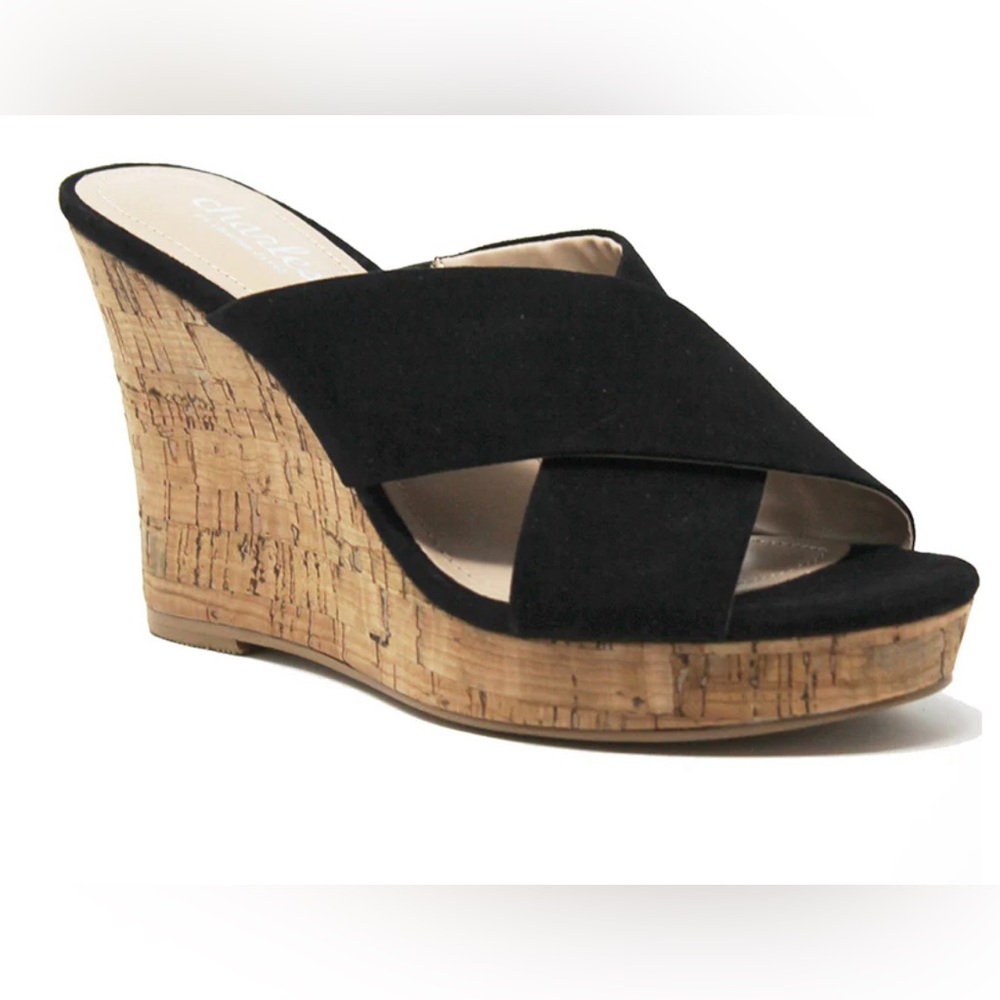 Charles by Charles David Black Suede Cork Wedge Sandals - Picture 5 of 5